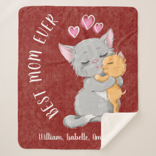 Best mom ever gift, pink hearts cute Cats family S Sherpa Blanket