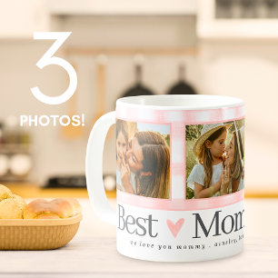 Best Mom Ever Gingham Hearts 3 Photo Mother's Day Coffee Mug