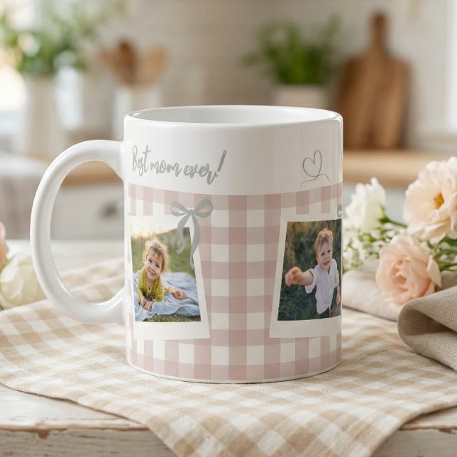 Best Mom Ever Gingham Photo Collage Coffee Mug (Creator Uploaded)