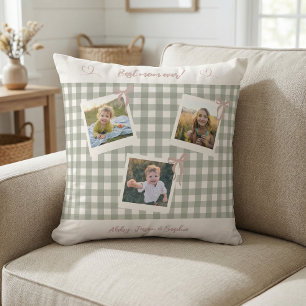 Best Mom Ever Gingham Photo Collage Throw Pillow