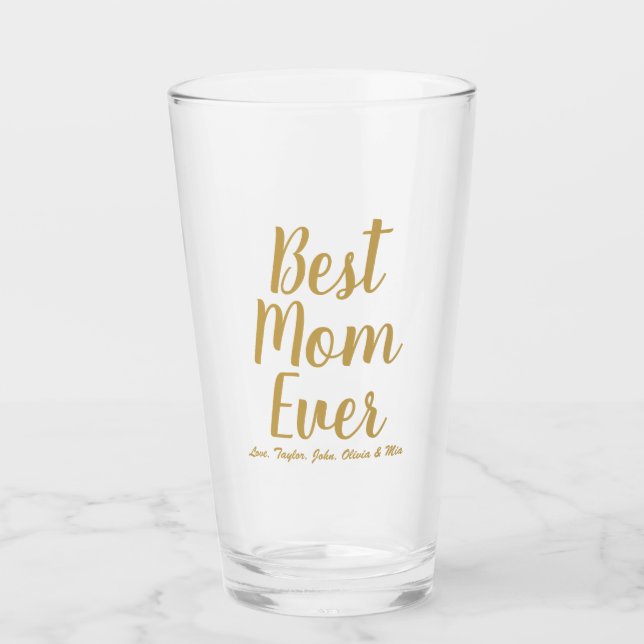 Best Mom Ever gold custom script personalized Glass (Front)