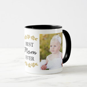Best Mom Ever Gold Flowers Custom Photo Mug