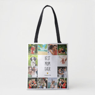 Best Mom Ever Gold Heart Photo Collage Tote Bag