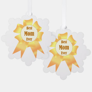 Best mom ever Golden winner award ribbon Ornament Card