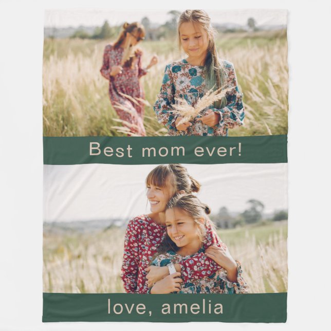 Best Mom Ever Green Two Photo Fleece Blanket (Front)