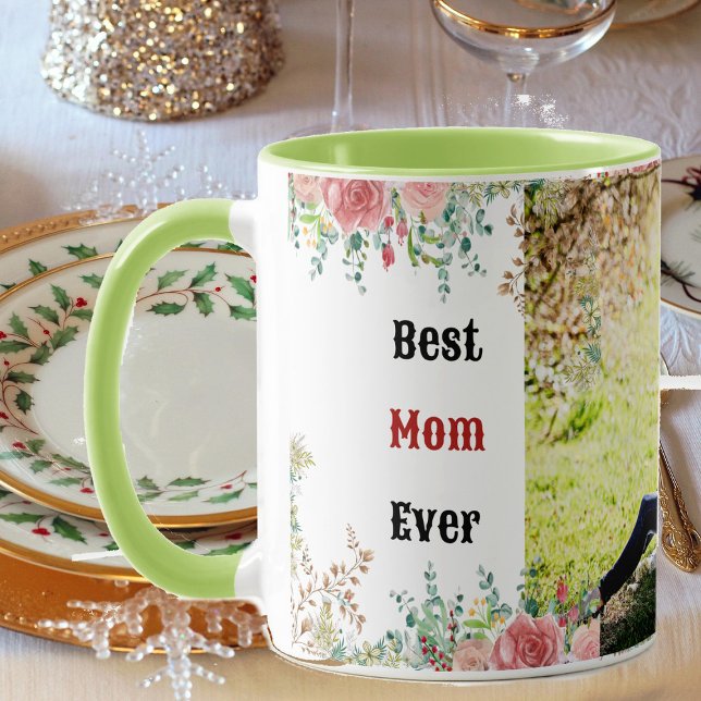 Best Mom Ever Greenery Floral Mother Baby Photo  Mug (Creator Uploaded)
