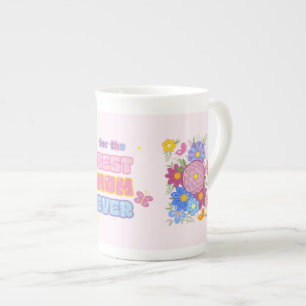 Best Mom Ever Groovy Pastel Floral Mother's Day Bone China Mug