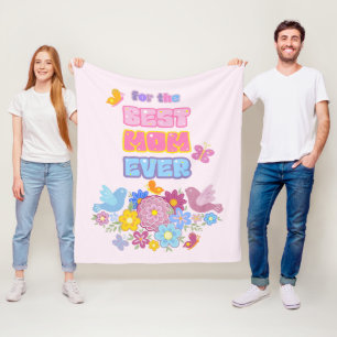 Best Mom Ever Groovy Pastel Floral Mother's Day Fleece Blanket