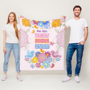 Best Mom Ever Groovy Pastel Floral Mother's Day Fleece Blanket