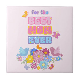 Best Mom Ever Groovy Pastel Floral Mother's Day Tile