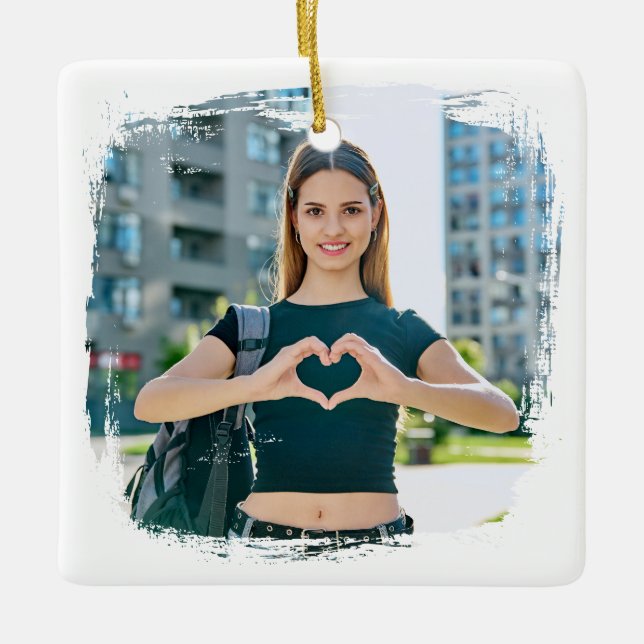 Best Mom Ever Grunge Border Photo Ceramic Ornament (Front)