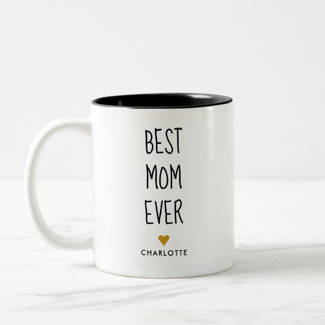 Best Mom Ever Hand Written Personalized Two-Tone C Two-Tone Coffee Mug (Left)