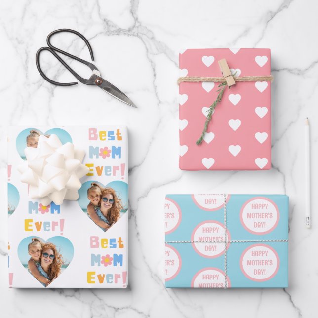 Best Mom Ever Happy Mother's Day Photo Wrapping Paper Sheet (Front)