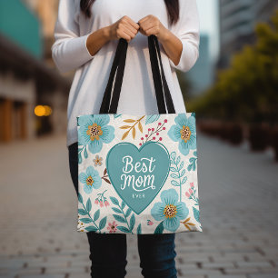 Best Mom Ever Heart Floral Mother's Day Gift Perso Tote Bag