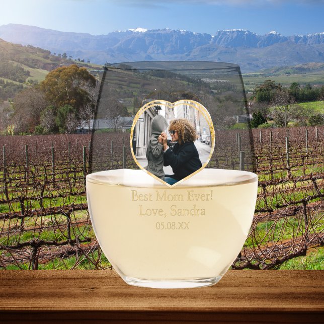 Best Mom Ever Heart Photo Template Name date Stemless Wine Glass (Creator Uploaded)