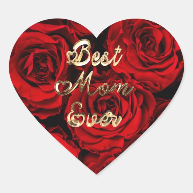 Best Mom Ever Hearts Red Roses Floral Heart Sticker (Front)