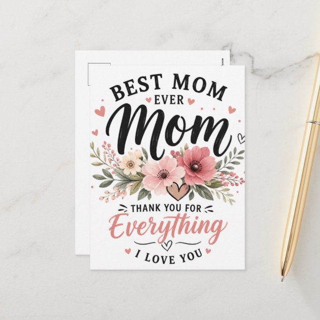 Best Mom Ever Holiday Postcard (Front/Back In Situ)