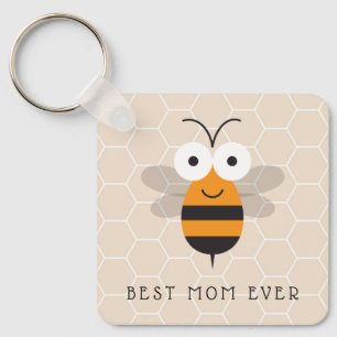 Best Mom Ever Honey Bee Honeycomb Button Keychain