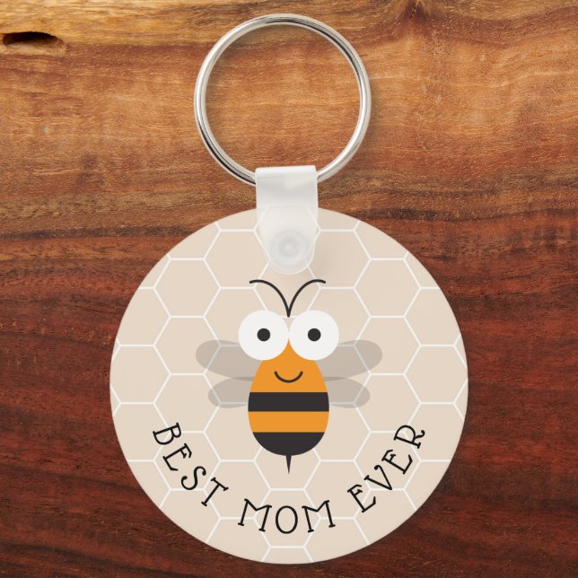 Best Mom Ever Honey Bee Honeycomb Keychain (Front)