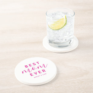Best Mom Ever Hot Pink Script Mother's Day Coaster