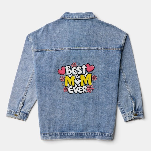 Best Mom Ever – Kawaii Doodle Style with Hearts  Denim Jacket (Back)