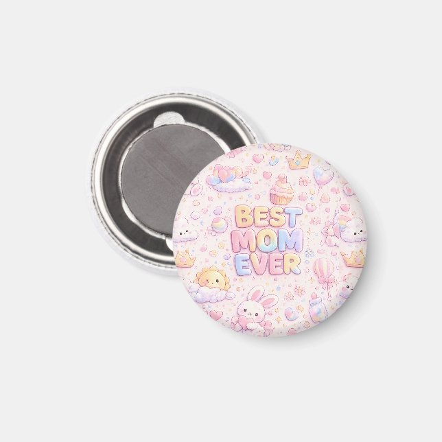 Best Mom Ever Kawaii Pastel Pattern Magnet (Front/Back)