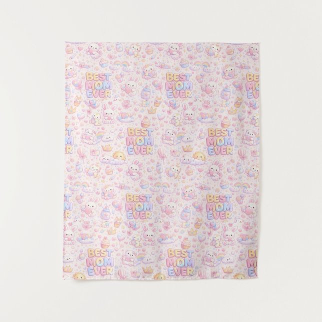 Best Mom Ever Kawaii Pastel Pattern Tapestry (Front)
