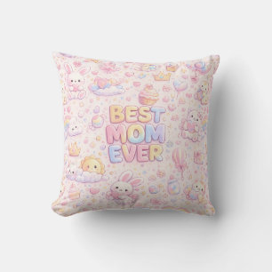 Best Mom Ever Kawaii Pastel Pattern Throw Pillow