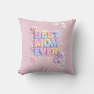 Best Mom Ever – Kawaii Pastel Teddy Bear Digital D Throw Pillow