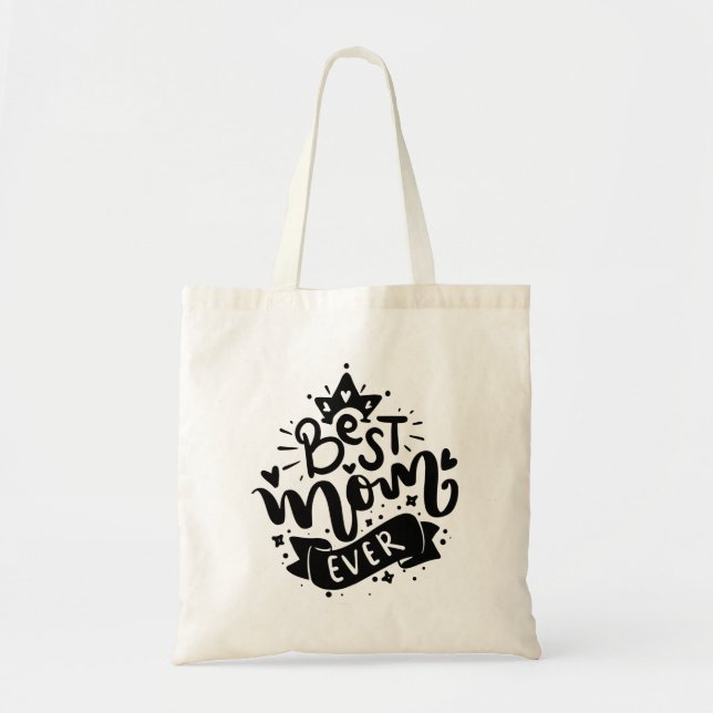 Best Mom Ever Lettring Typography Black Script Tot Tote Bag (Front)