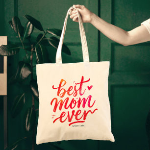 Best Mom Ever Modern Chic Red Script Typography Tote Bag