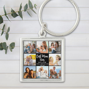 Best Mom Ever Modern Collage 8 Photos Keychain