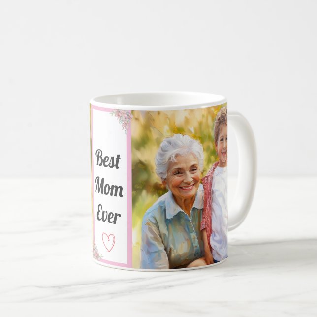 Best  Mom Ever Modern Custom Photo with text Coffee Mug (Front Right)