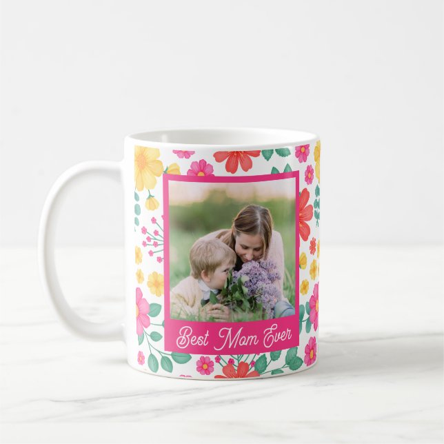 Best Mom Ever Modern Floral Photo Collage Coffee Mug (Left)
