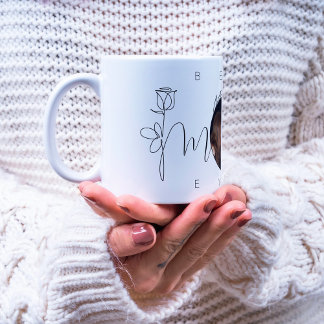Best Mom Ever Modern Floral Typography Photo Coffee Mug