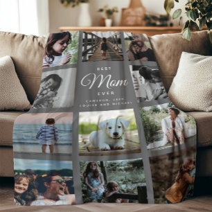 Best Mom Ever Modern Instagram Grey Photo Collage Fleece Blanket