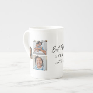 Best Mom Ever Modern Multi‑Photo Keepsake Elegant Bone China Mug