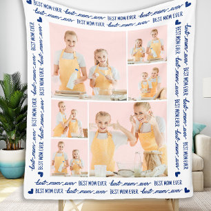 Best Mom Ever Modern Personalized 6 Photo Fleece Blanket