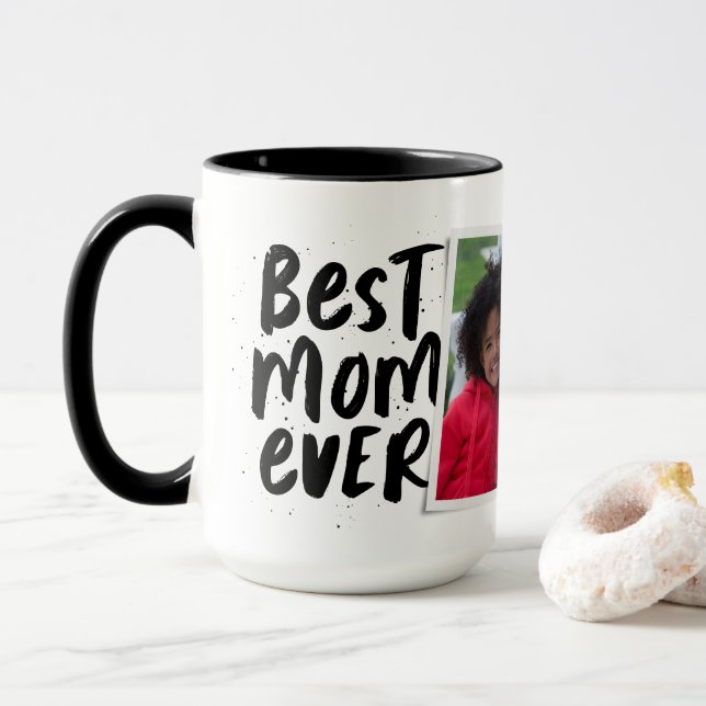 Best mom ever modern photo black white mug (With Donut)