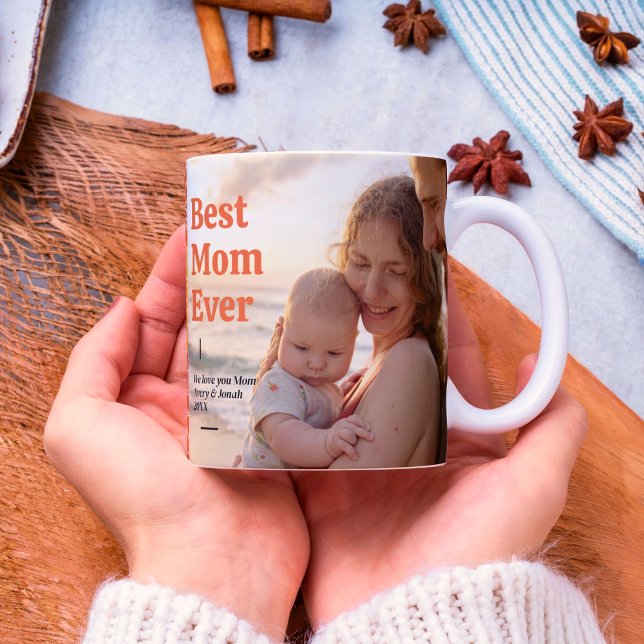 Best Mom Ever Modern Photo Floral Mother's Day Coffee Mug (Creator Uploaded)