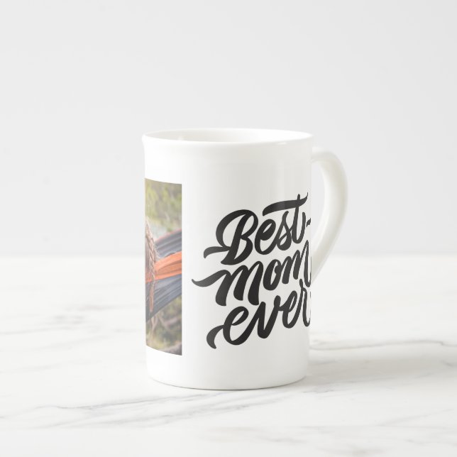 Best Mom Ever Modern Script Personalized Photo Bone China Mug (Front Right)