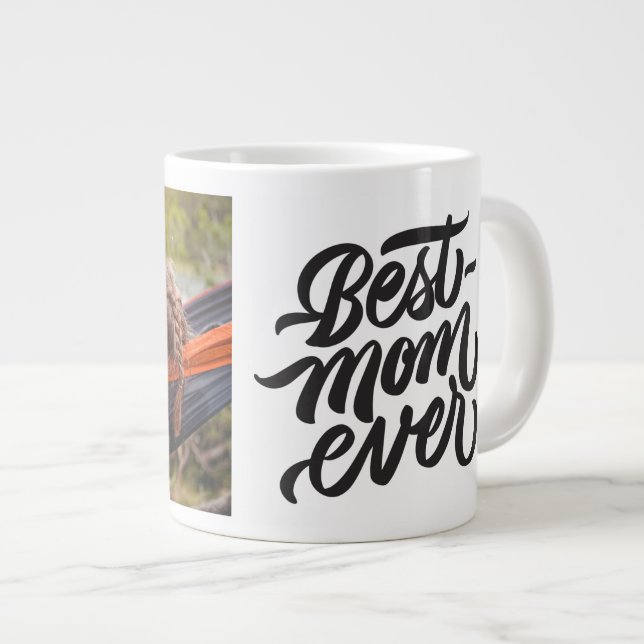 Best Mom Ever Modern Script Personalized Photo Large Coffee Mug (Front Right)