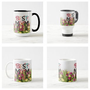 Best Mom Ever Modern Trendy Tulips Flowers Coffee Mug