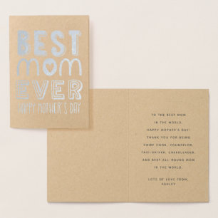 Best Mom Ever Modern Typography   Mothers Day Foil Card