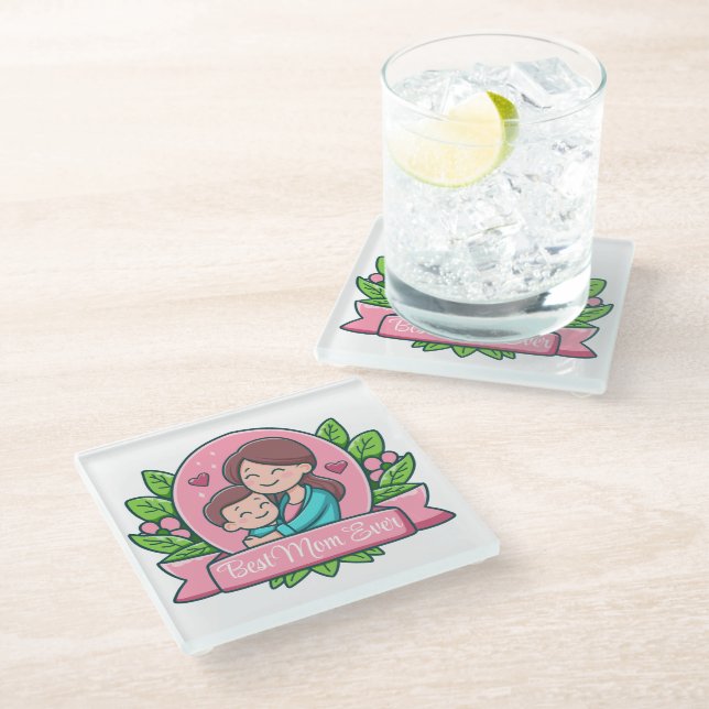 Best Mom Ever, Mom And Child, Custom Glass Coaster (Angled)