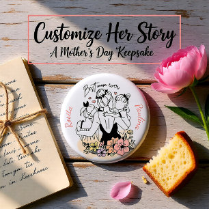 Best Mom ever mom, children and flowers custom 1 Inch Round Button