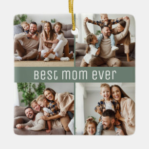 Best Mom Ever Mother's Day 5 Photos Sage Green Ceramic Ornament