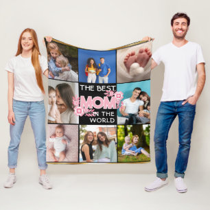 Best Mom Ever Mother's Day 8 Photo Collage Fleece Blanket