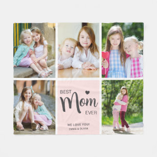Best Mom Ever Mothers Day Blush Pink Photo Collage Fleece Blanket