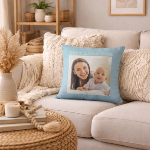 Best Mom Ever Mother's Day Custom Photo Dusty Blue Throw Pillow